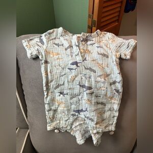 Angel Dear Blue and Gray shark Muslin baby romper